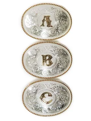 Montana Silversmiths 700 Initial Silver Engraved Gold Trim Western Belt Buckle