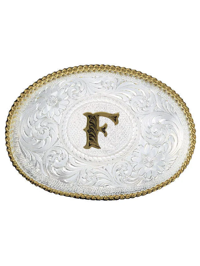 Montana Silversmiths 700 Initial Silver Engraved Gold Trim Western Belt Buckle