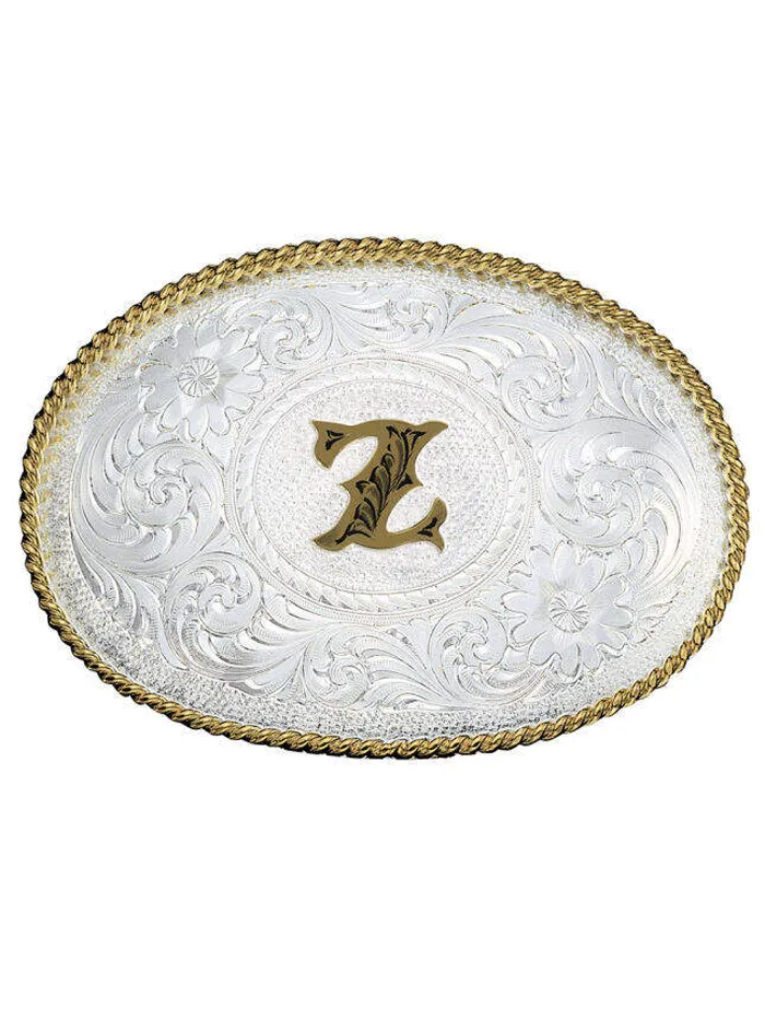 Montana Silversmiths 700 Initial Silver Engraved Gold Trim Western Belt Buckle