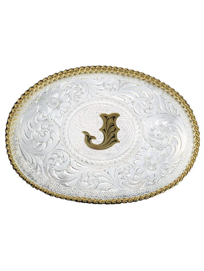 Montana Silversmiths 700 Initial Silver Engraved Gold Trim Western Belt Buckle