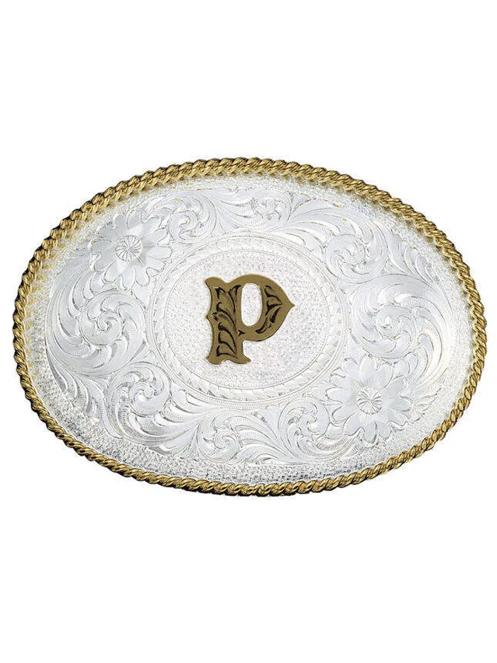 Montana Silversmiths 700 Initial Silver Engraved Gold Trim Western Belt Buckle
