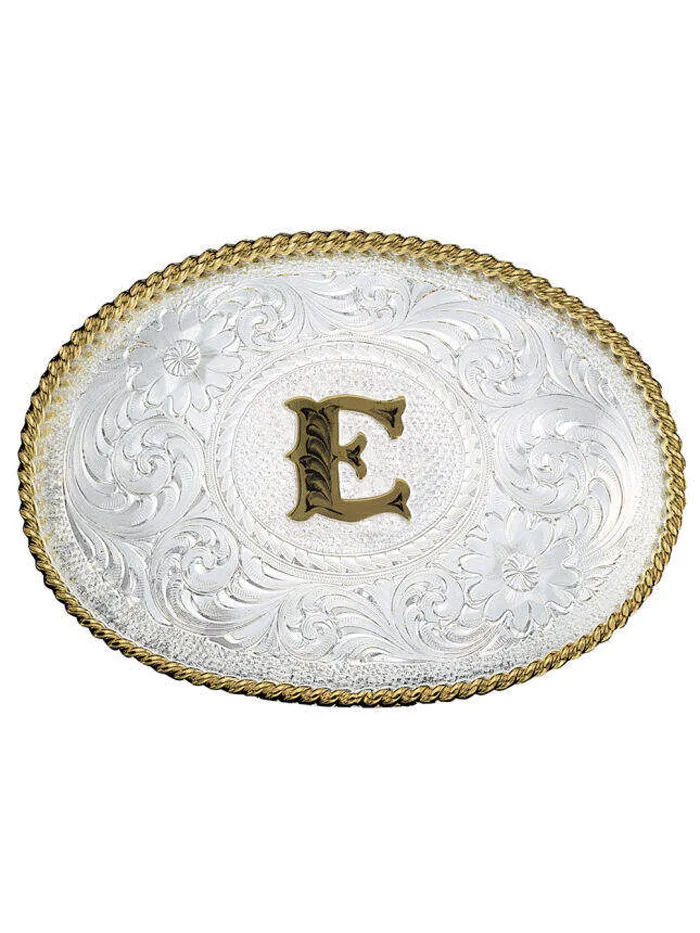 Montana Silversmiths 700 Initial Silver Engraved Gold Trim Western Belt Buckle