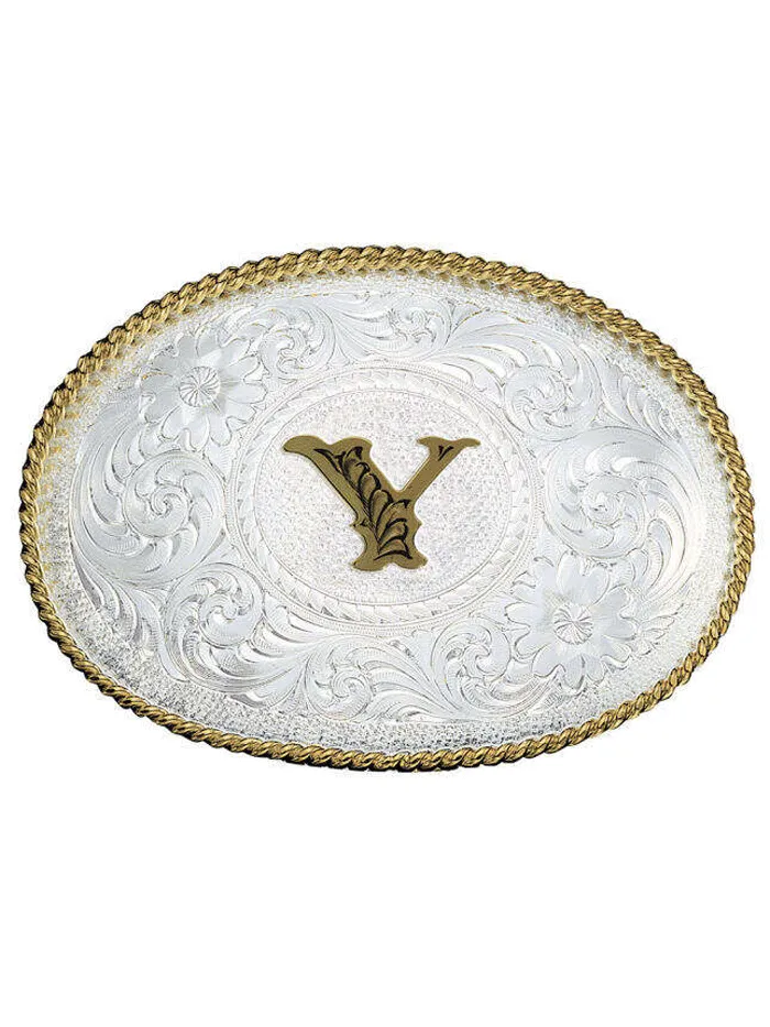 Montana Silversmiths 700 Initial Silver Engraved Gold Trim Western Belt Buckle
