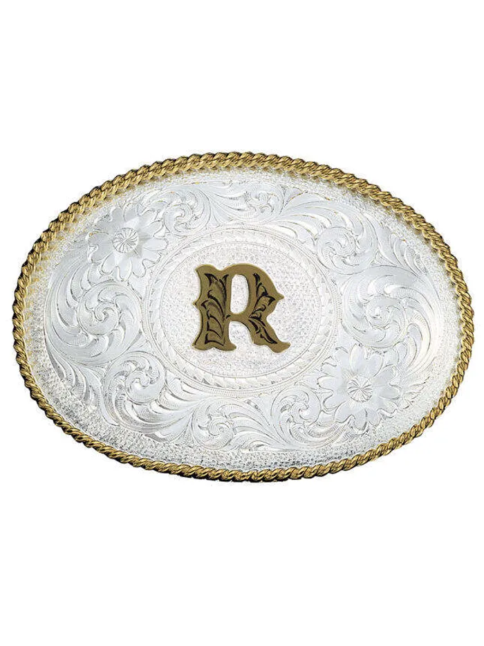 Montana Silversmiths 700 Initial Silver Engraved Gold Trim Western Belt Buckle