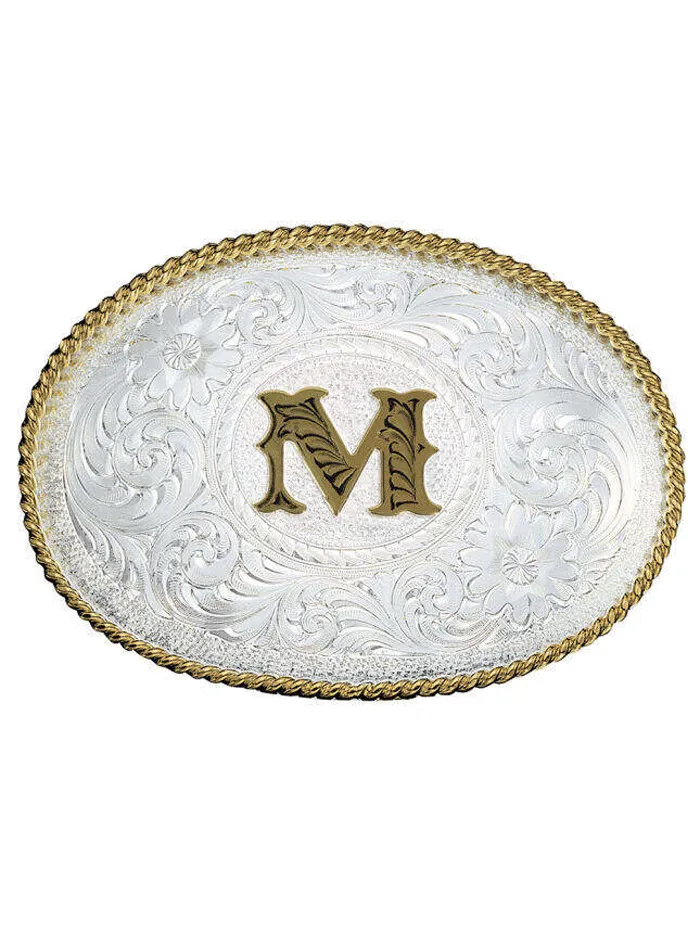 Montana Silversmiths 700 Initial Silver Engraved Gold Trim Western Belt Buckle