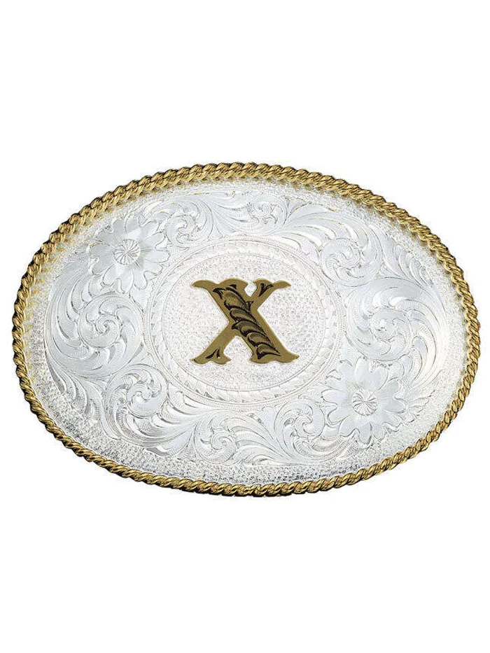 Montana Silversmiths 700 Initial Silver Engraved Gold Trim Western Belt Buckle