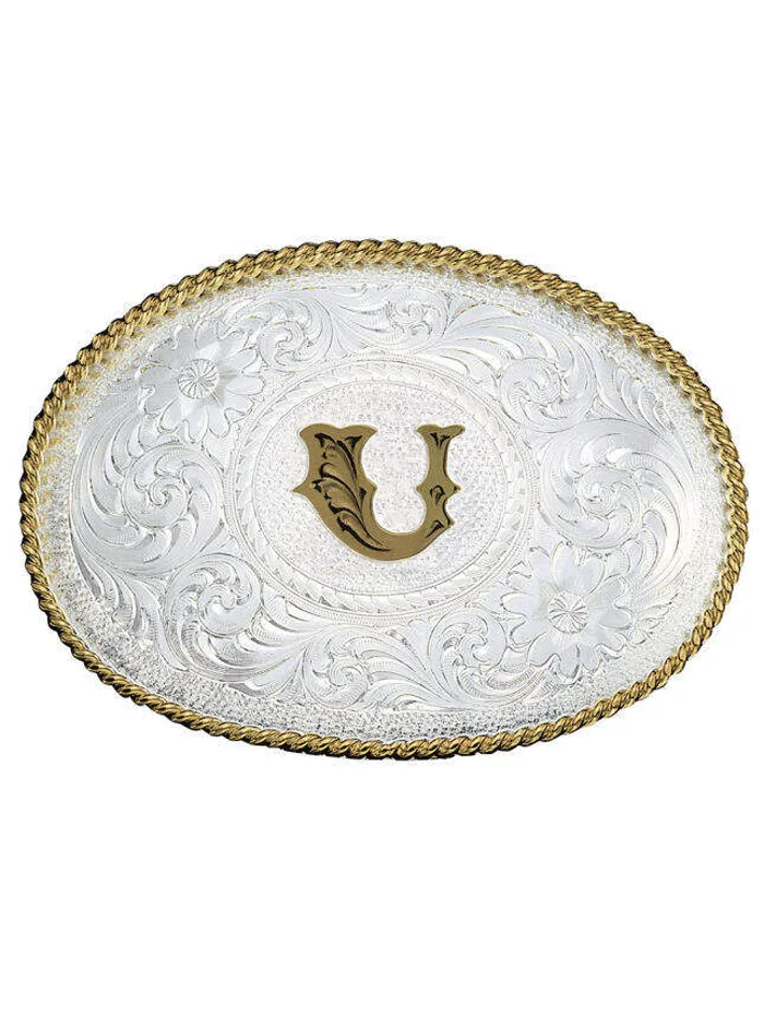 Montana Silversmiths 700 Initial Silver Engraved Gold Trim Western Belt Buckle