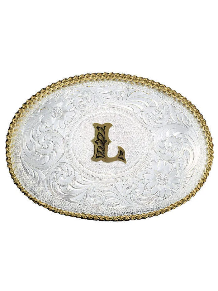 Montana Silversmiths 700 Initial Silver Engraved Gold Trim Western Belt Buckle