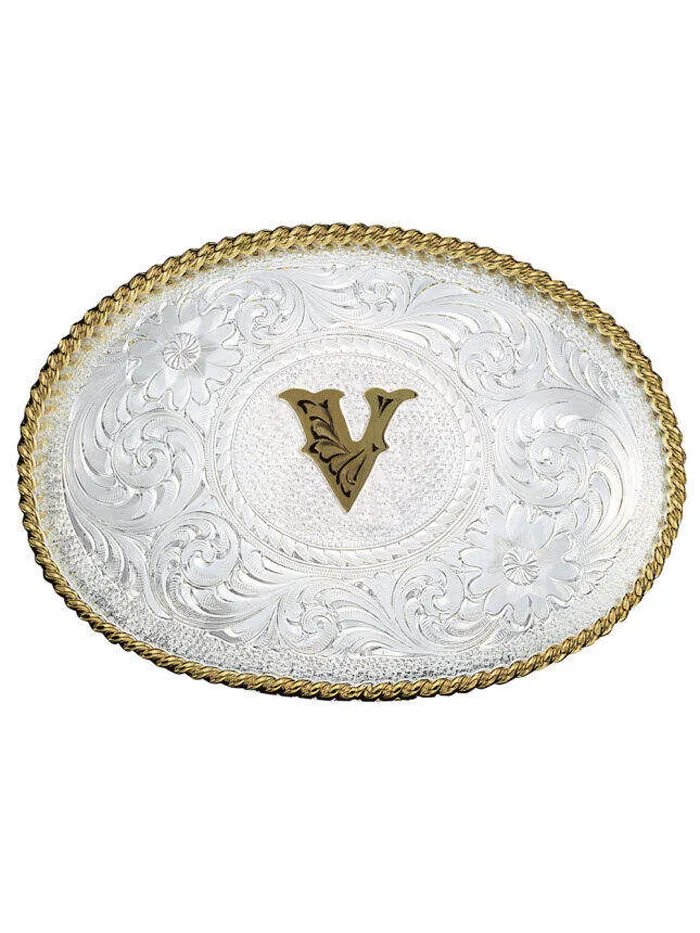 Montana Silversmiths 700 Initial Silver Engraved Gold Trim Western Belt Buckle