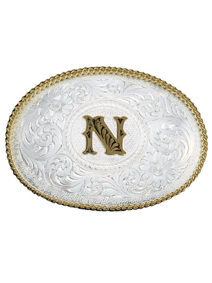 Montana Silversmiths 700 Initial Silver Engraved Gold Trim Western Belt Buckle