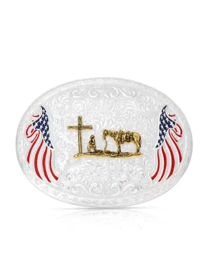 Montana Silversmiths AM53100-731M American Made Freedom Buckle with Christian Cowboy Silver
