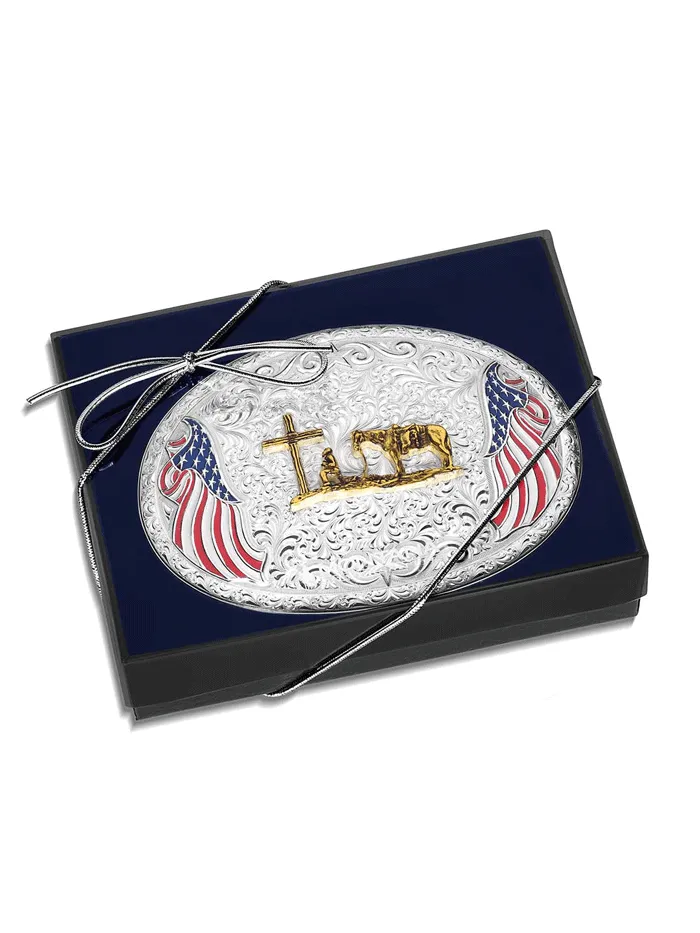 Montana Silversmiths AM53100-731M American Made Freedom Buckle with Christian Cowboy Silver