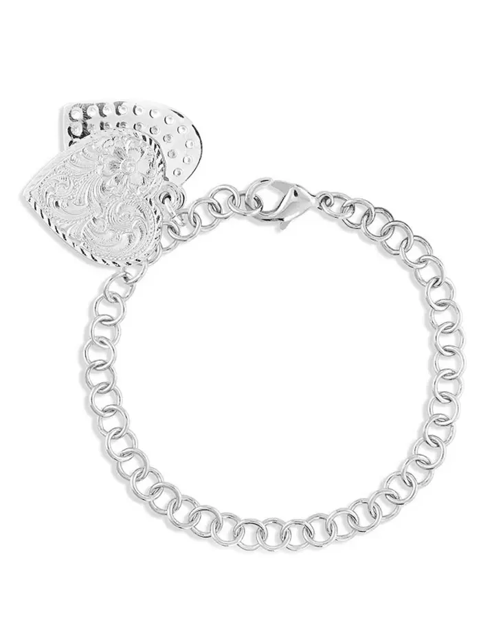Montana Silversmiths BC5163 Womens Country Charm Duo Heart Bracelet Silver
