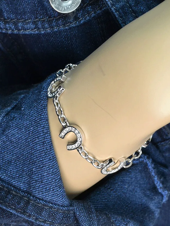 Montana Silversmiths BC620 Womens Crystal Clear Lucky Horseshoe Link Bracelet Silver