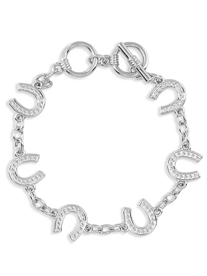 Montana Silversmiths BC620 Womens Crystal Clear Lucky Horseshoe Link Bracelet Silver