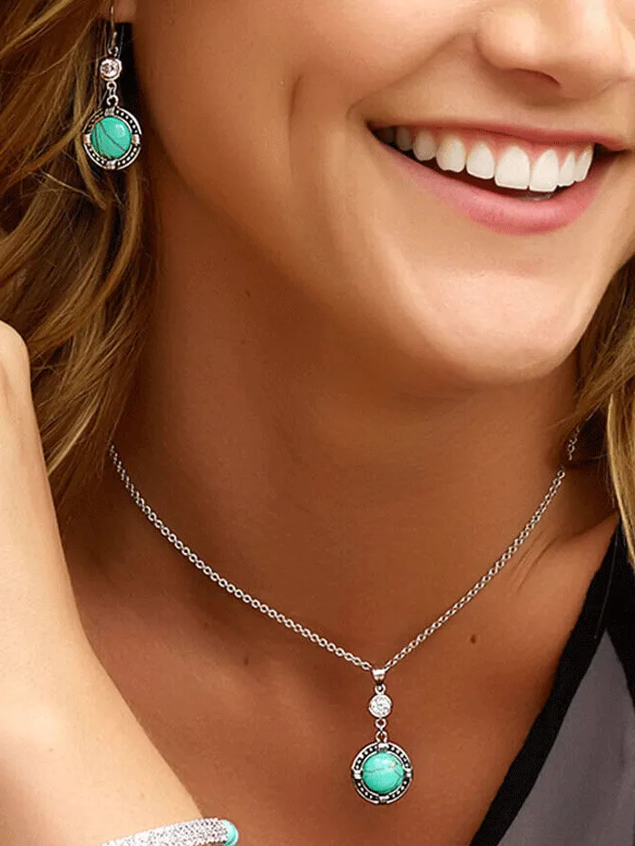 Montana Silversmiths JS3218 Womens True North Turquoise Jewelry Set Silver