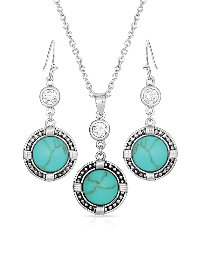Montana Silversmiths JS3218 Womens True North Turquoise Jewelry Set Silver