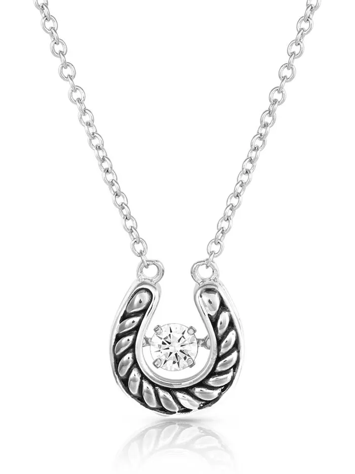 Montana Silversmiths NC5463 Womens Lucky Dancing Crystal Horseshoe Necklace Silver