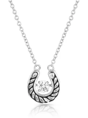 Montana Silversmiths NC5463 Womens Lucky Dancing Crystal Horseshoe Necklace Silver