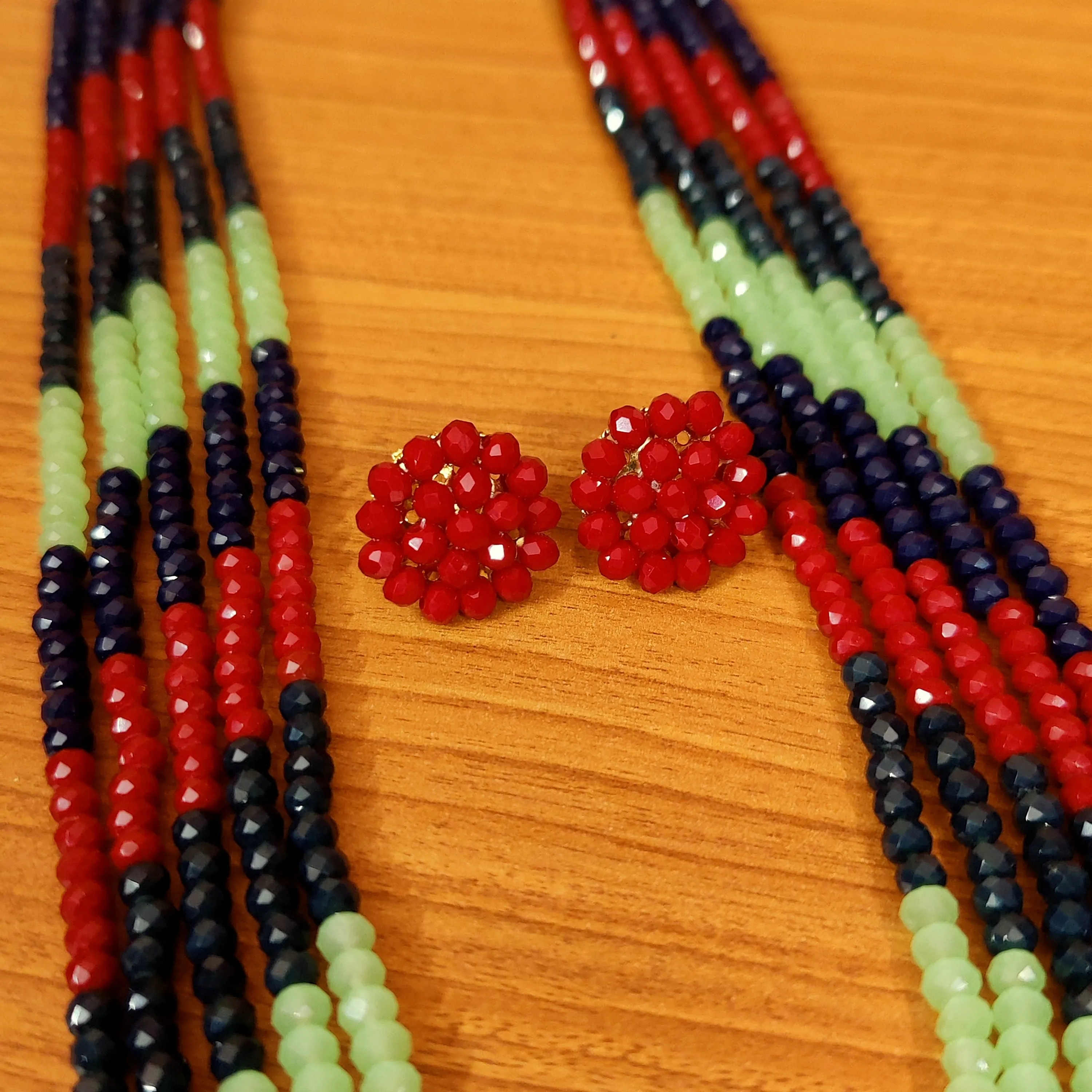 MULTICOLOUR CRYSTAL 4MM 5 LAYERED NECKLACE SET