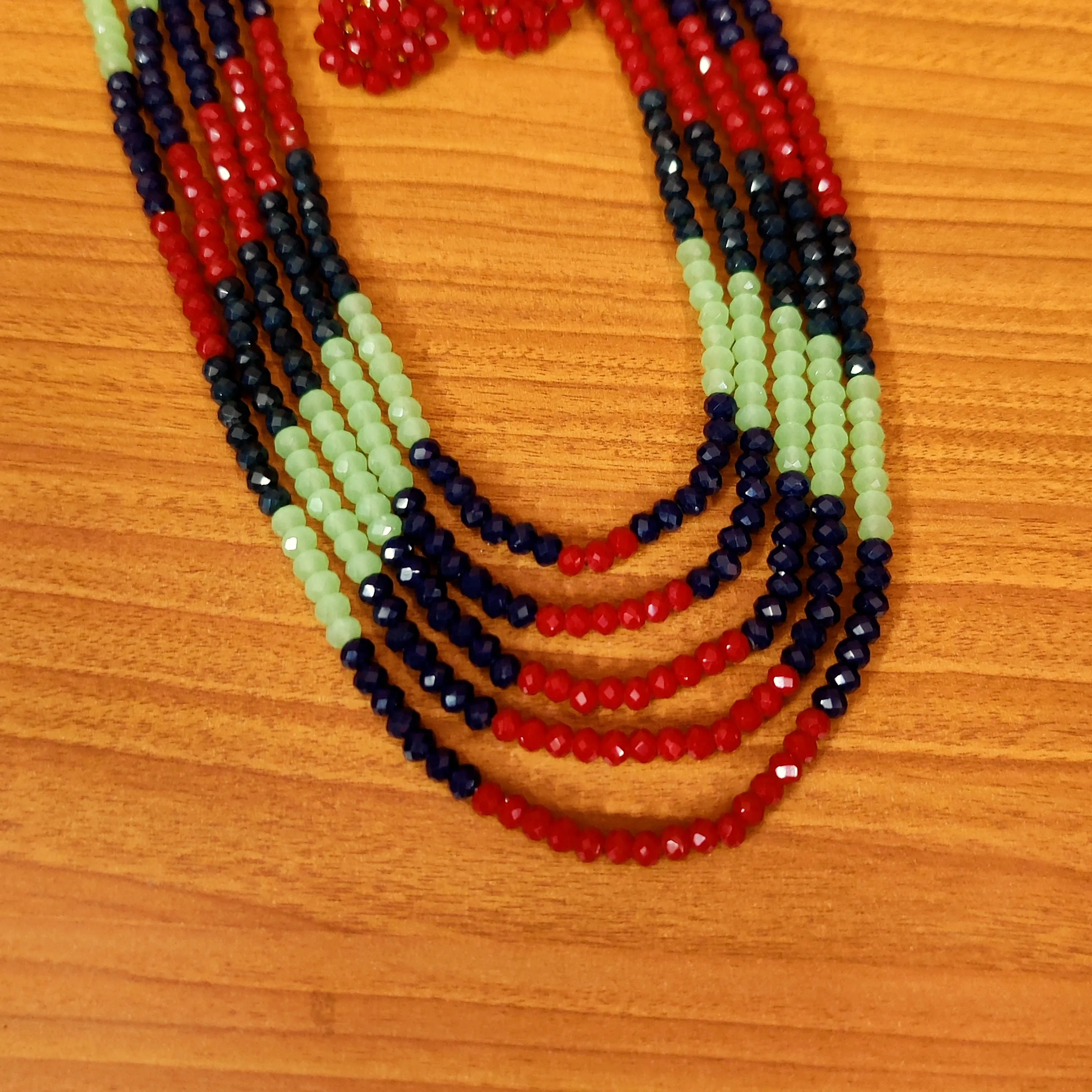 MULTICOLOUR CRYSTAL 4MM 5 LAYERED NECKLACE SET
