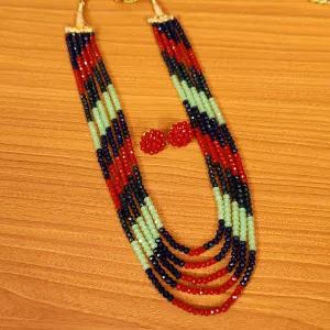MULTICOLOUR CRYSTAL 4MM 5 LAYERED NECKLACE SET