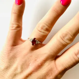 Navette Rhinestone Ring in Scarlet