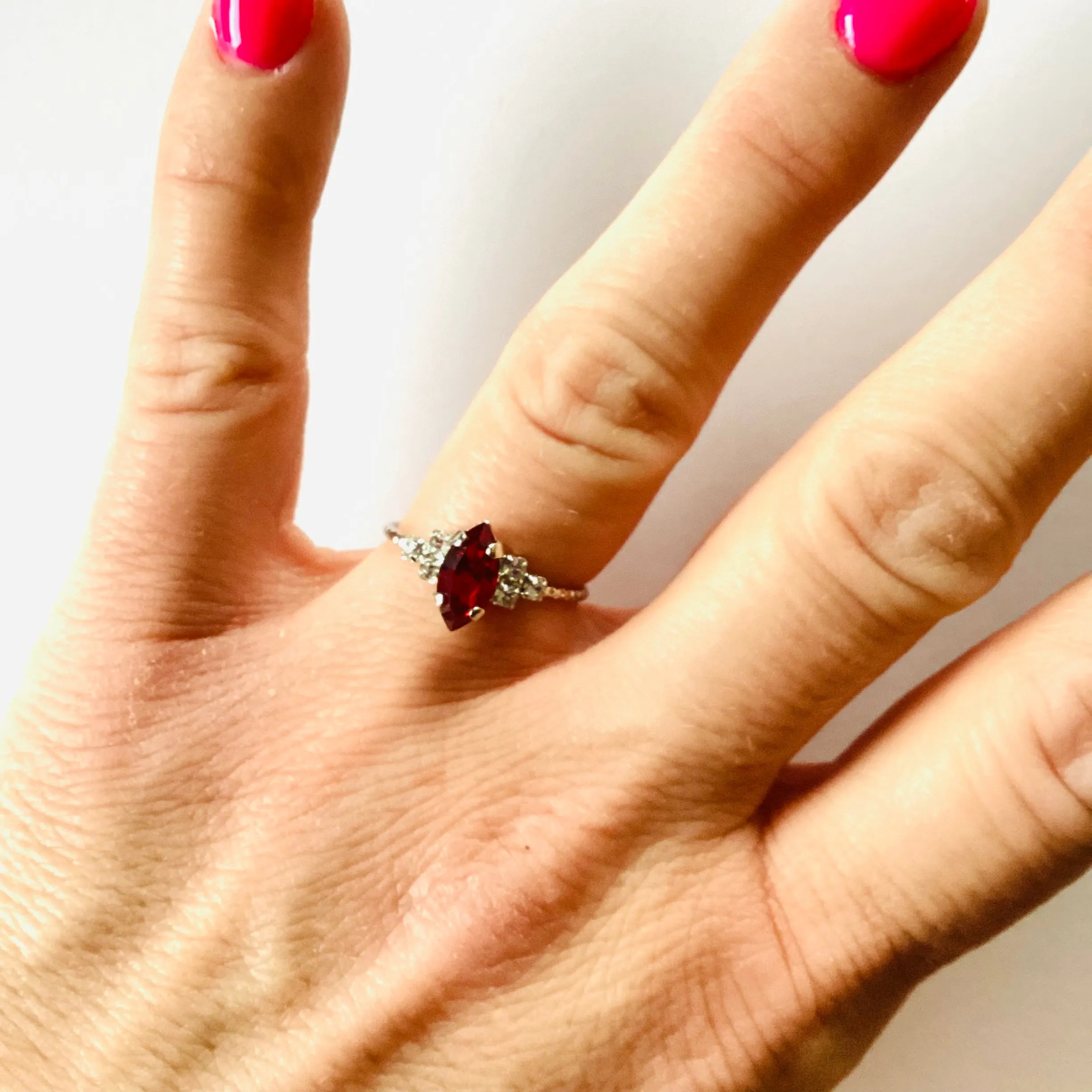 Navette Rhinestone Ring in Scarlet