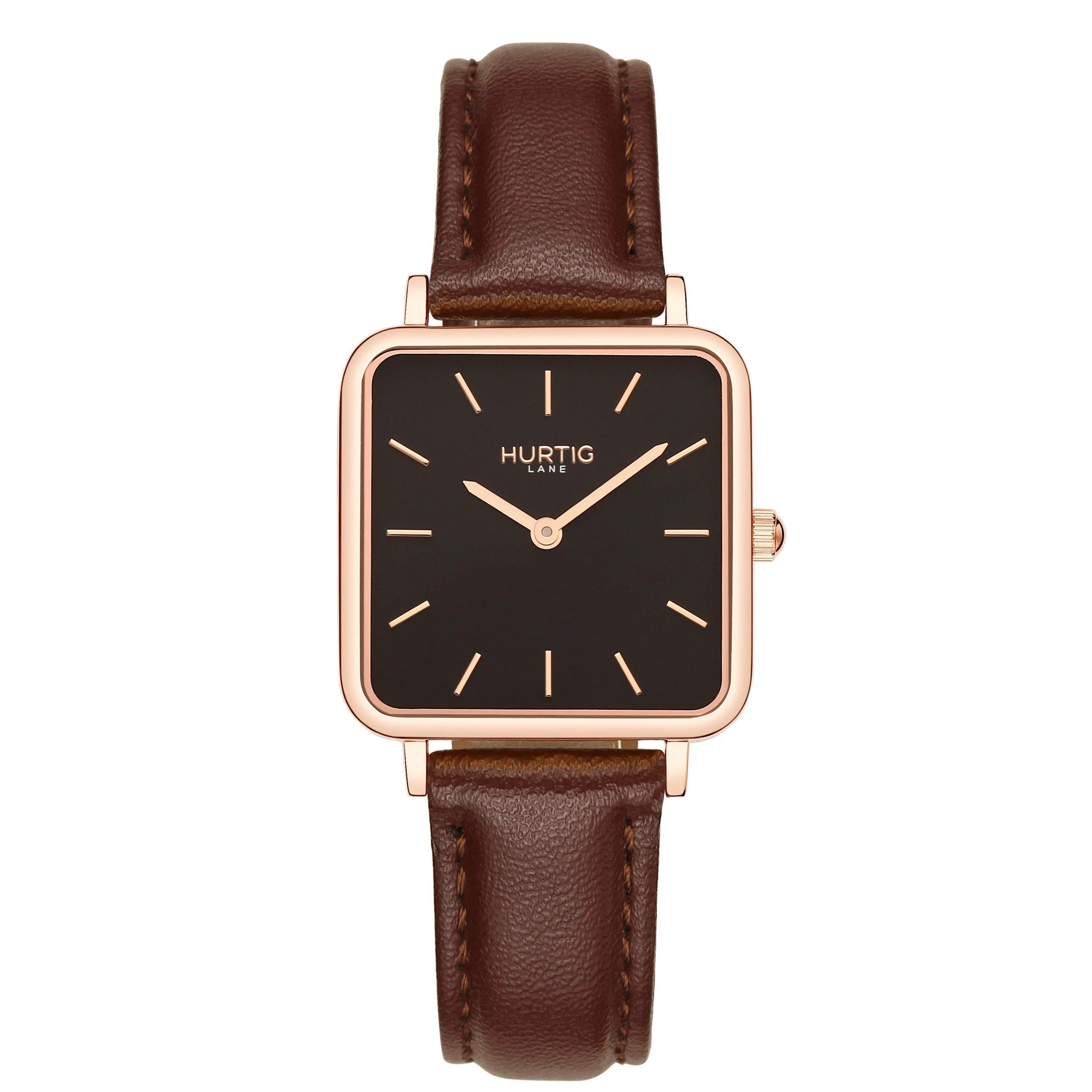 Neliö Square Vegan Leather Watch Rose Gold, Black & Tan