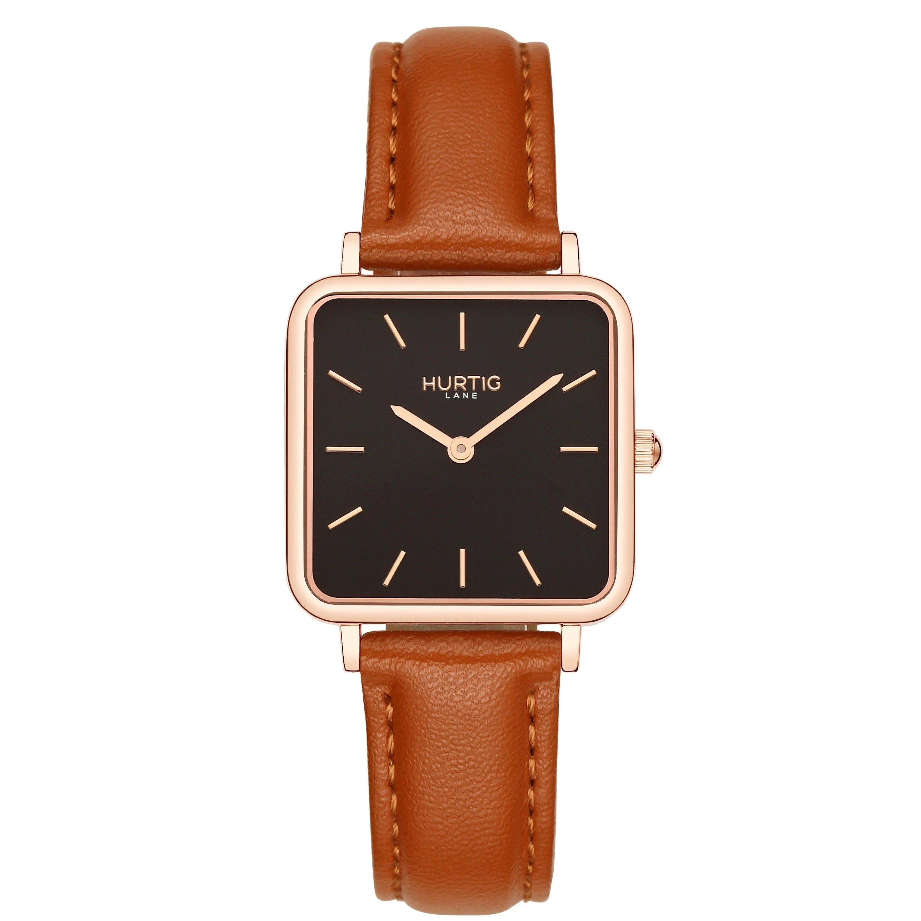 Neliö Square Vegan Leather Watch Rose Gold, Black & Tan