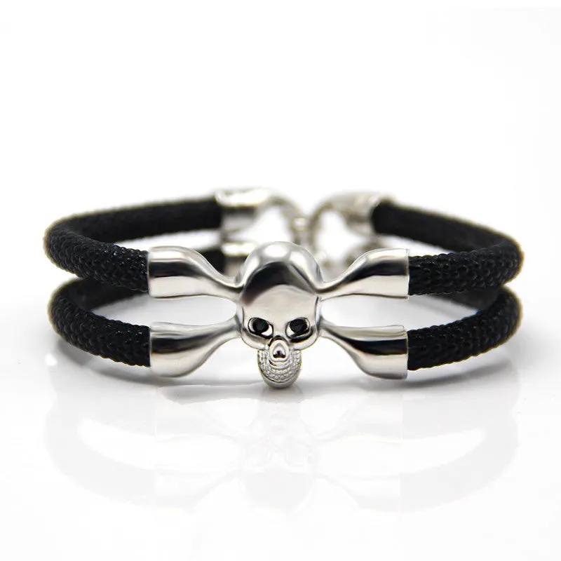 New Arrival baseball stingray leather skull bracelet Luxury man Skull Bracelet handmade high qaulity leather bracelet