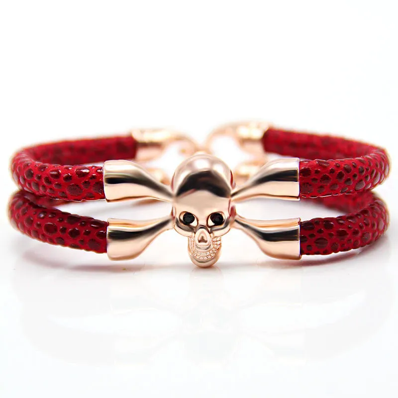 New Arrival baseball stingray leather skull bracelet Luxury man Skull Bracelet handmade high qaulity leather bracelet