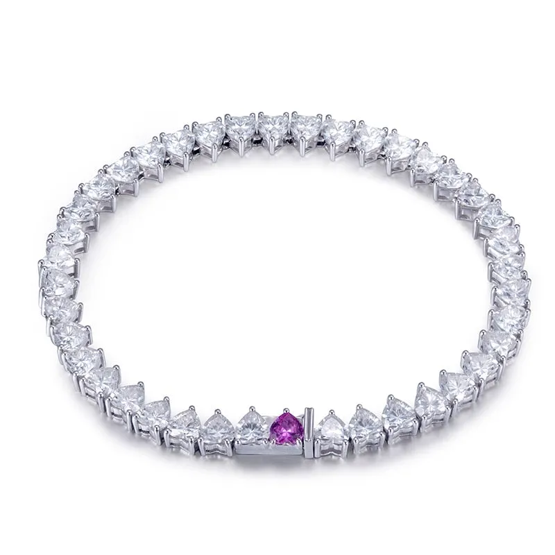 New product fashion jewelry gift 18K white gold pink sapphire heart cut moissanite diamond tennis bracelet