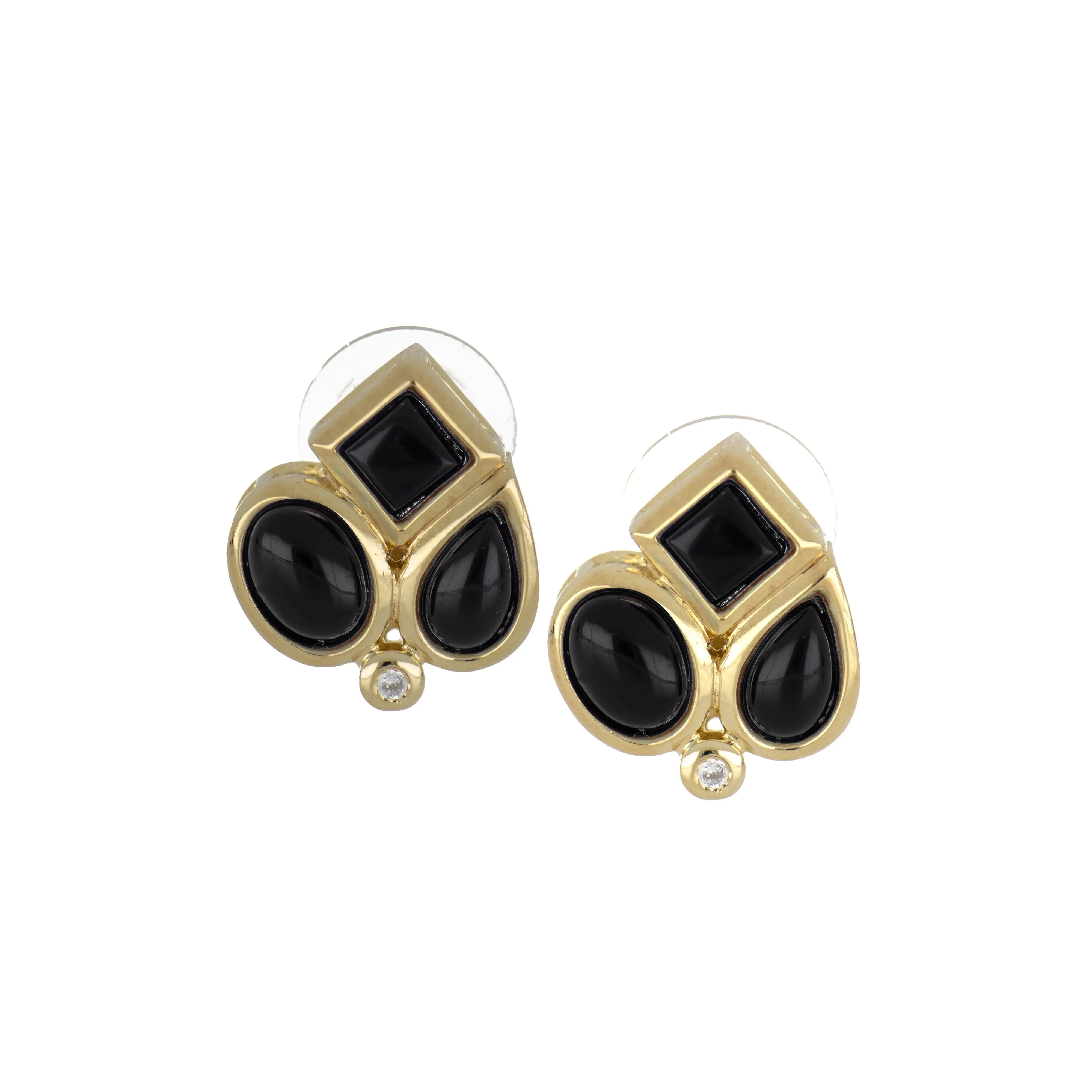 Opalas do Mar/Black Onyx Collection - 3 Stone with CZ Post Earrings