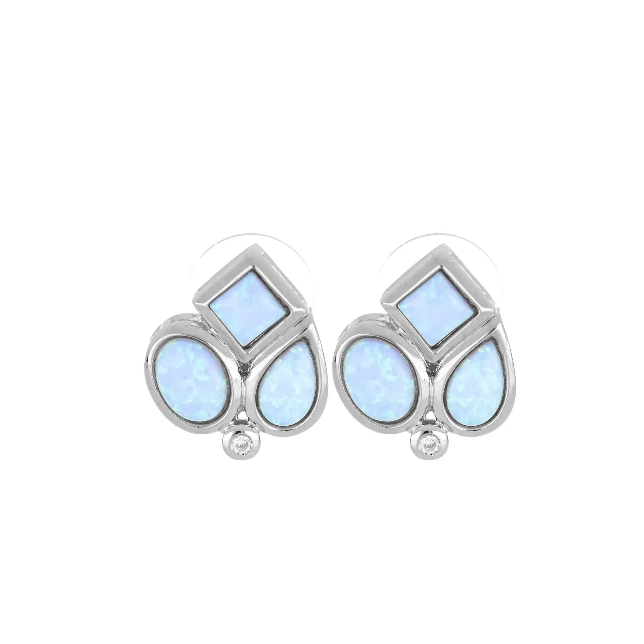 Opalas do Mar/Black Onyx Collection - 3 Stone with CZ Post Earrings