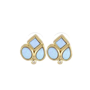 Opalas do Mar/Black Onyx Collection - 3 Stone with CZ Post Earrings