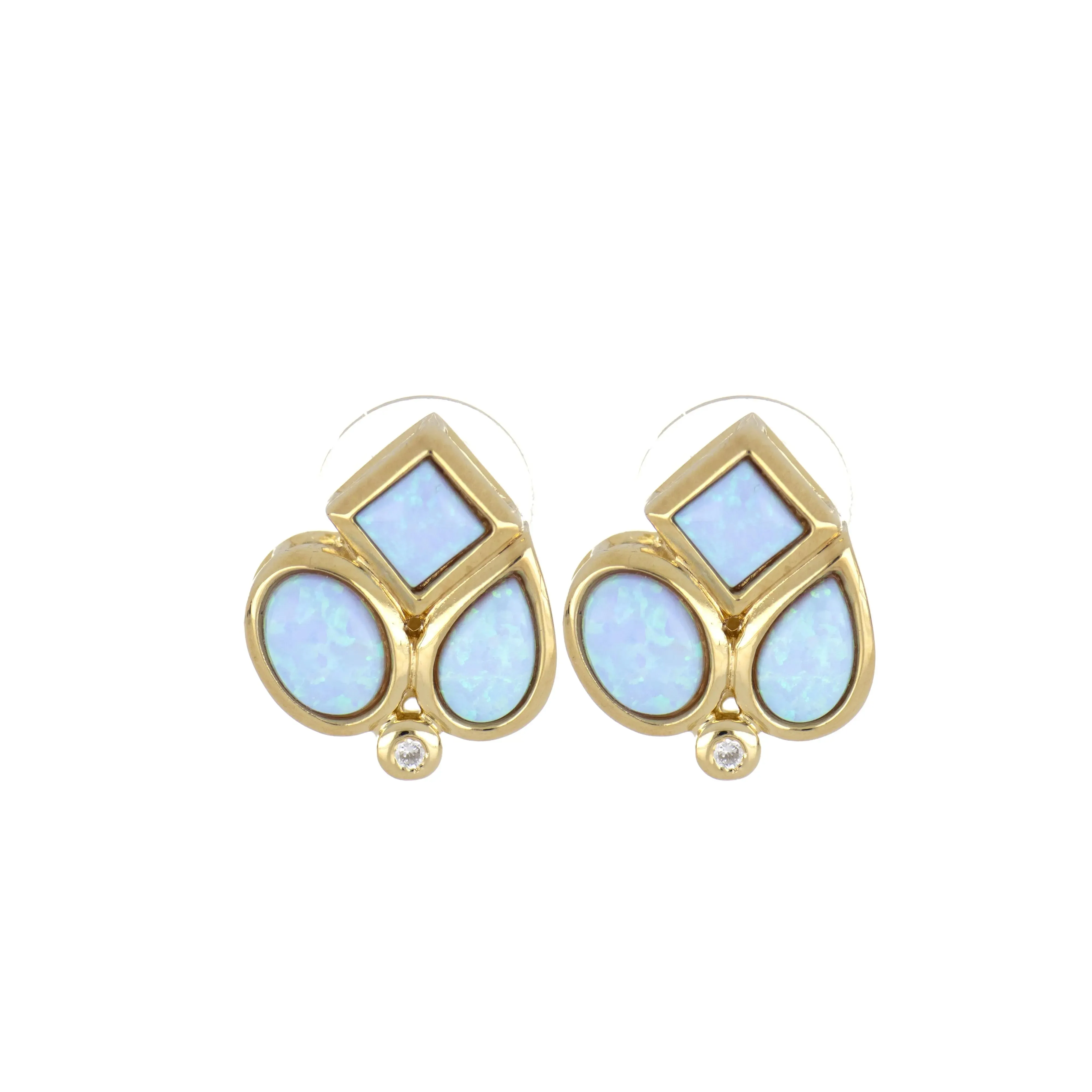 Opalas do Mar/Black Onyx Collection - 3 Stone with CZ Post Earrings