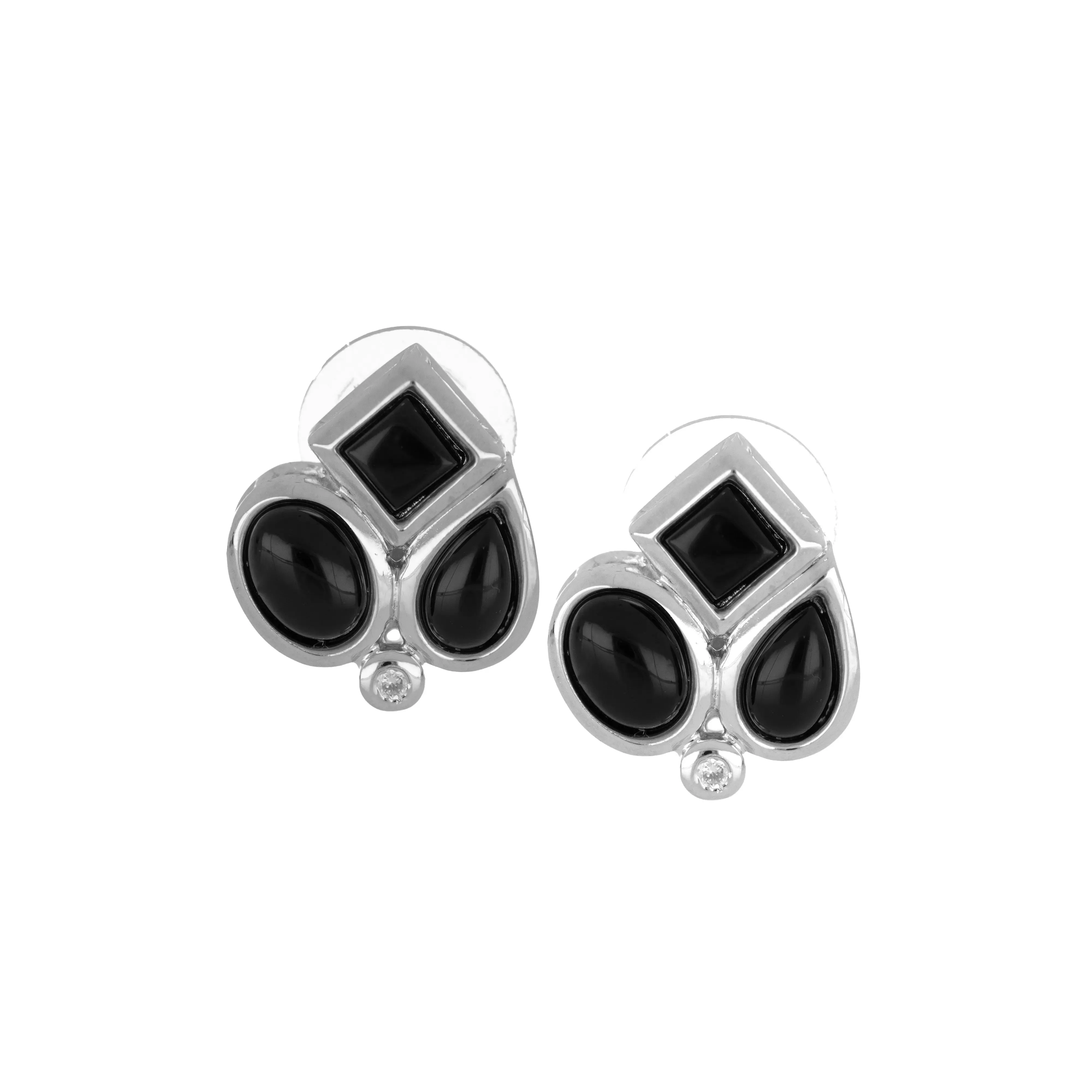 Opalas do Mar/Black Onyx Collection - 3 Stone with CZ Post Earrings