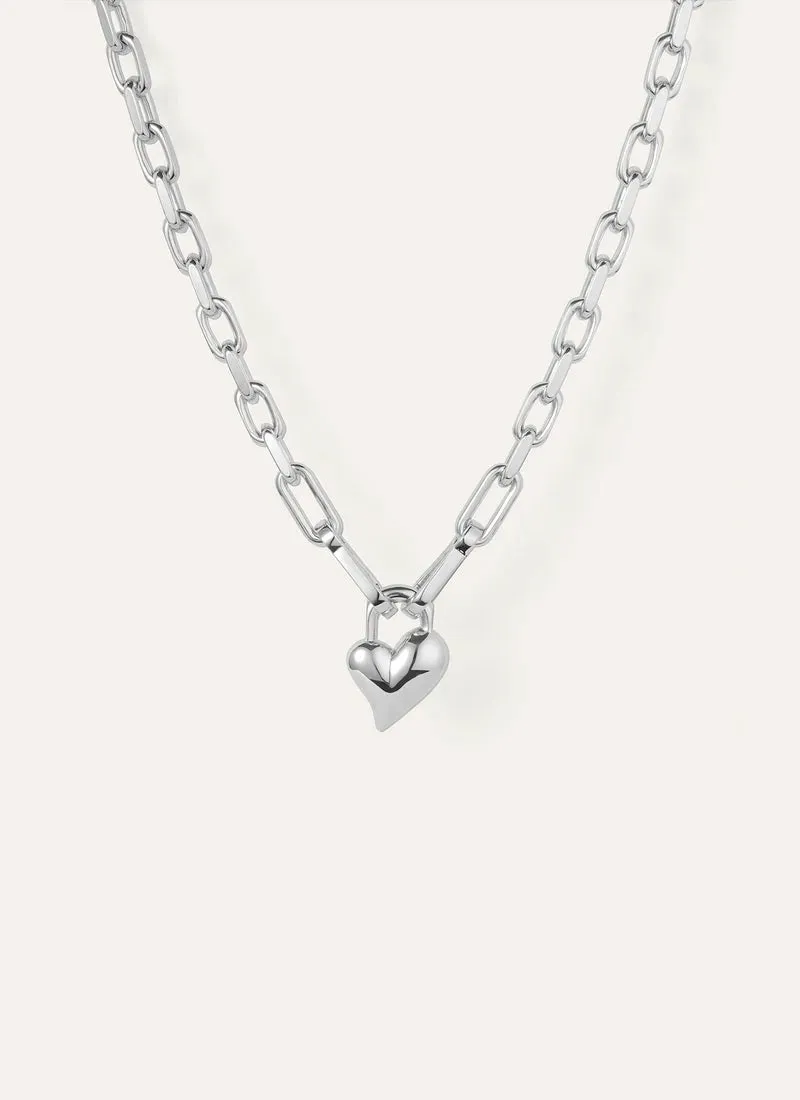Padlock Heart Pendant Necklace Silver