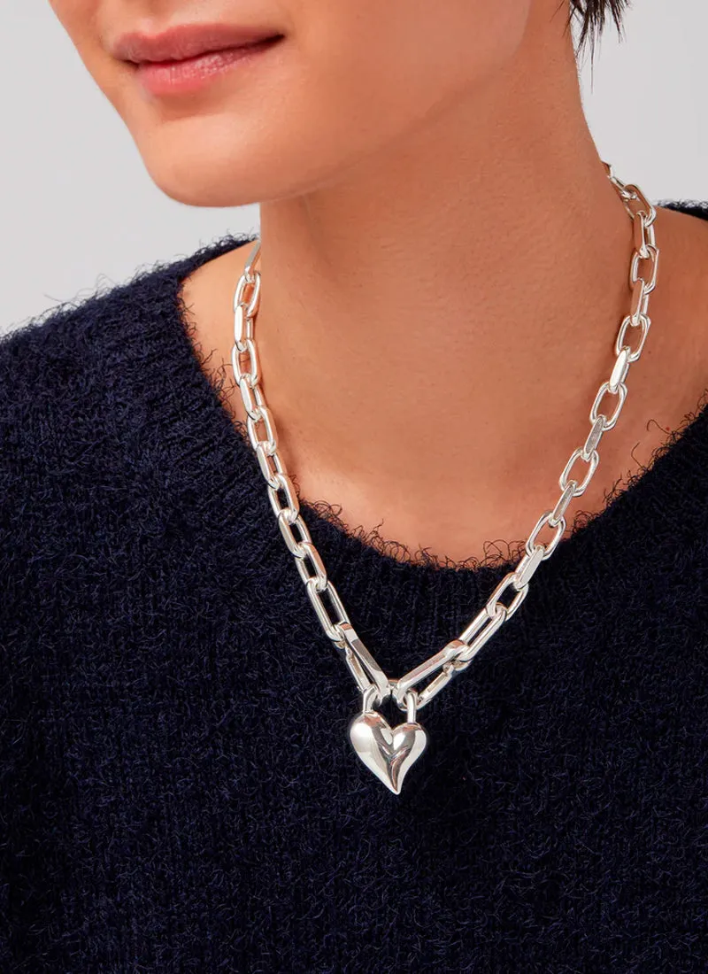 Padlock Heart Pendant Necklace Silver