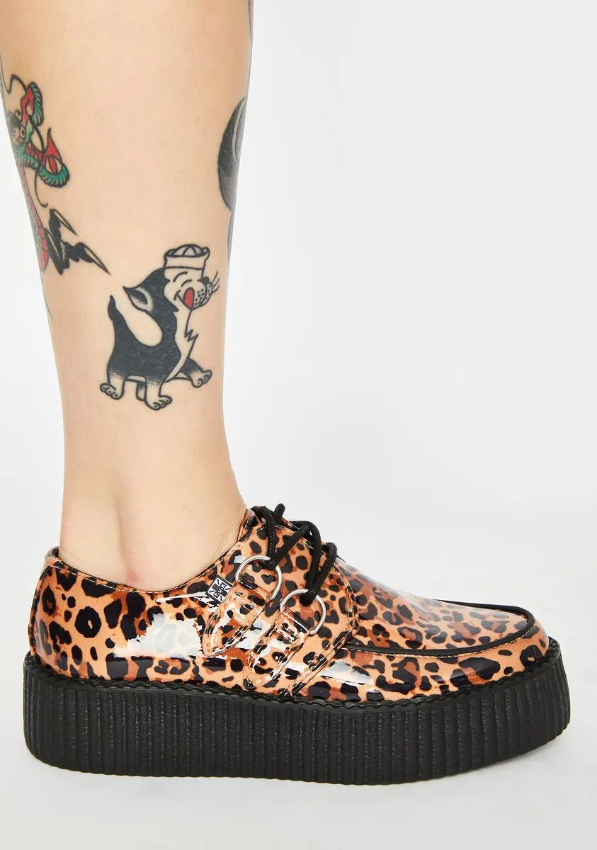 Patent Leopard Lace Up Creepers