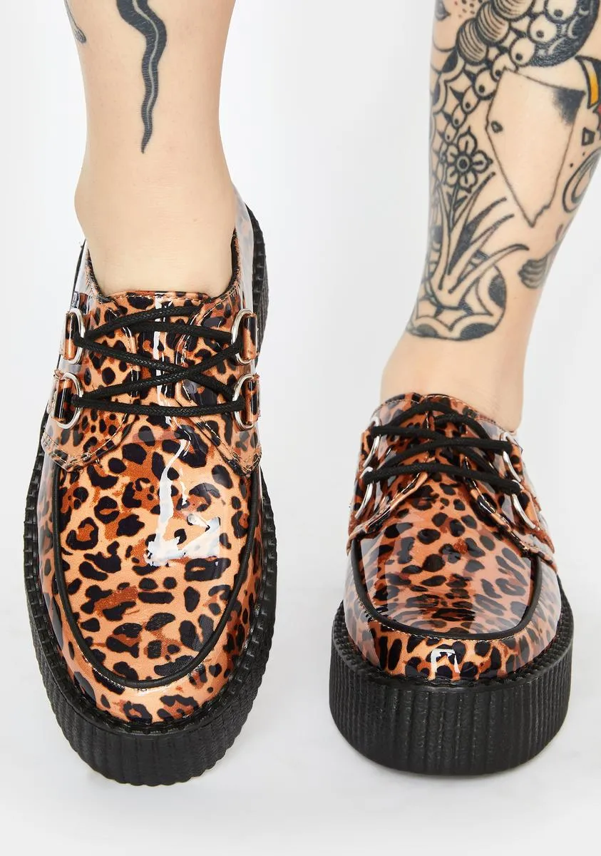 Patent Leopard Lace Up Creepers
