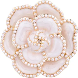 Pearl Camellia Brooch Pin for Women Girls Fashion Elegant Botanical Bouquet Vintage Gold Plated Black White Enamel Brooch Lapel Pin Clothing Accessories Birthday Party Valentine's Day Mother's Day Jewelry Gift