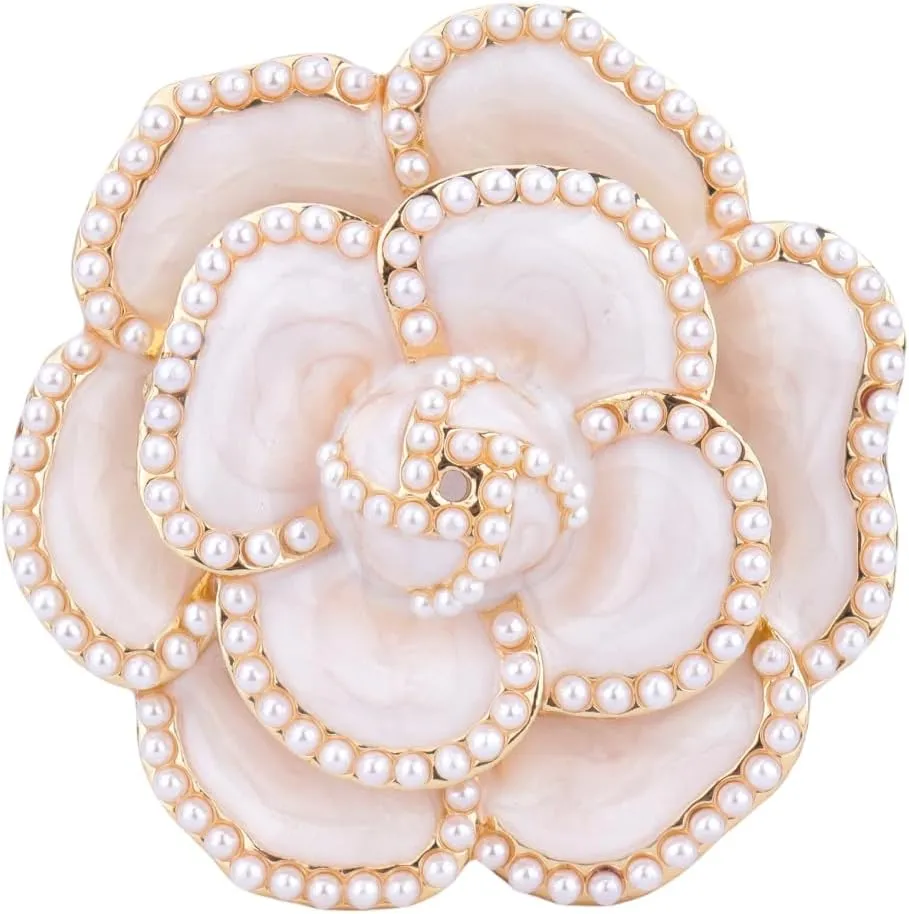 Pearl Camellia Brooch Pin for Women Girls Fashion Elegant Botanical Bouquet Vintage Gold Plated Black White Enamel Brooch Lapel Pin Clothing Accessories Birthday Party Valentine's Day Mother's Day Jewelry Gift