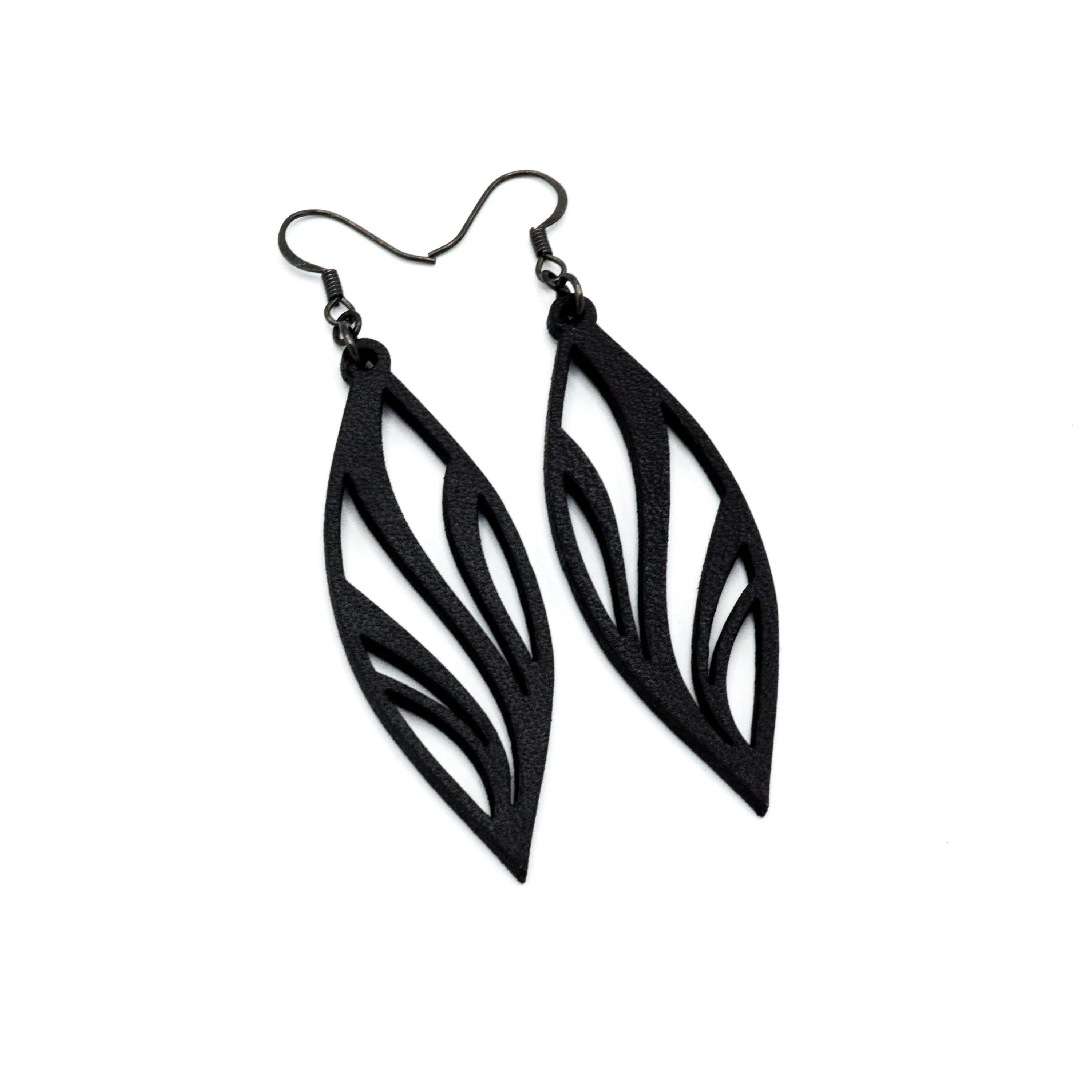 Petal 02 [S] // Leather Earrings - Black
