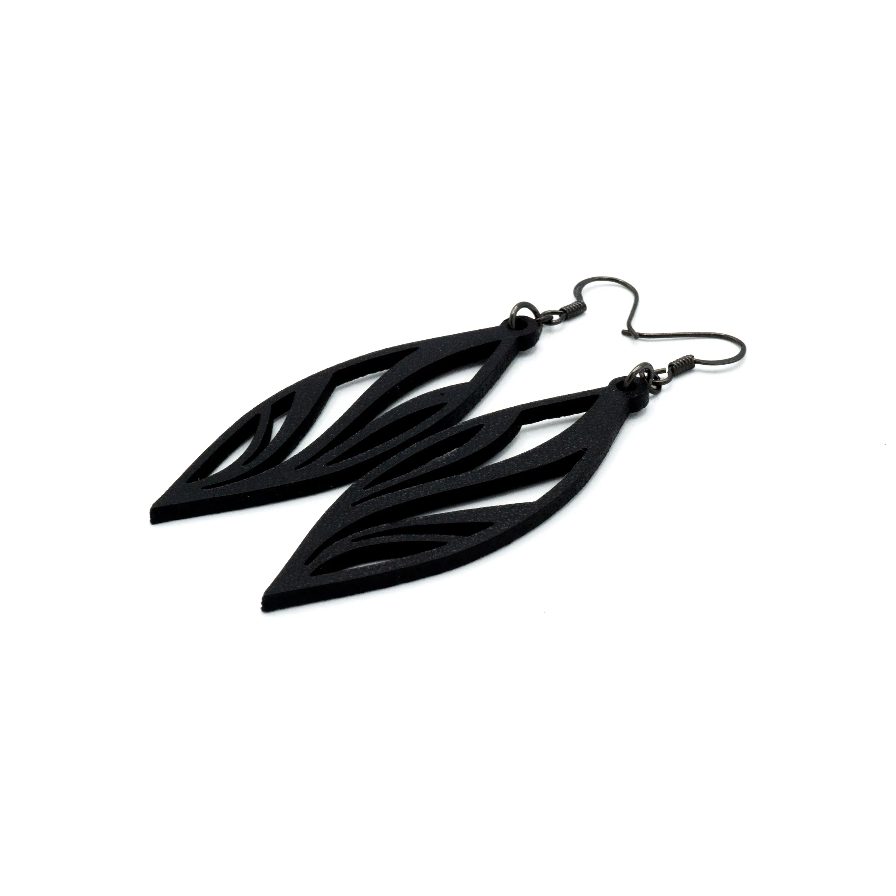 Petal 02 [S] // Leather Earrings - Black