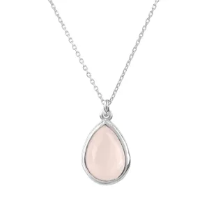 Pisa Mini Teardrop Necklace in Silver with Rose Quartz