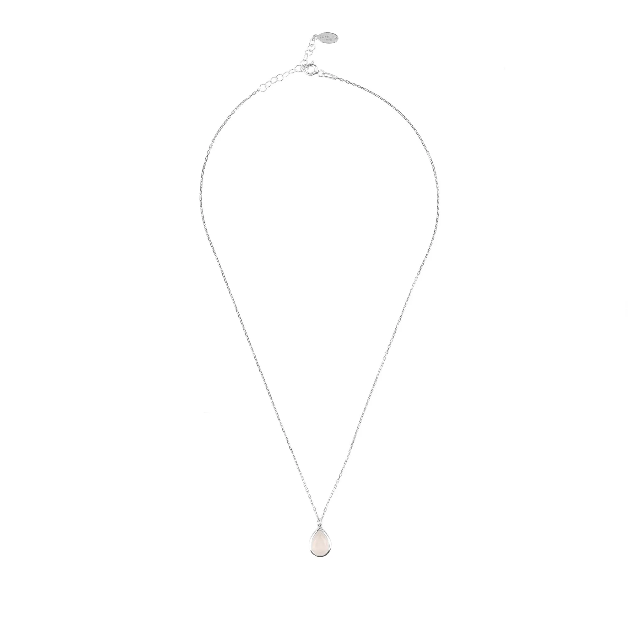 Pisa Mini Teardrop Necklace in Silver with Rose Quartz