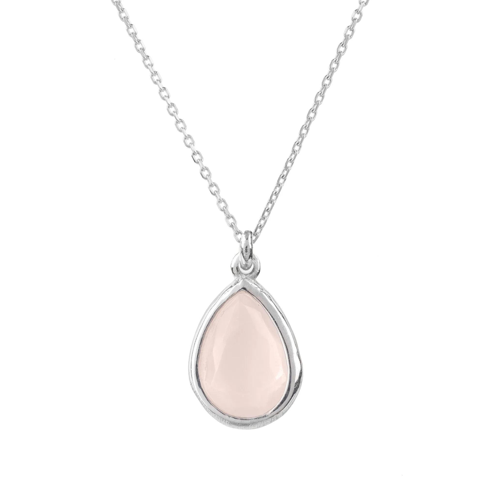 Pisa Mini Teardrop Necklace in Silver with Rose Quartz