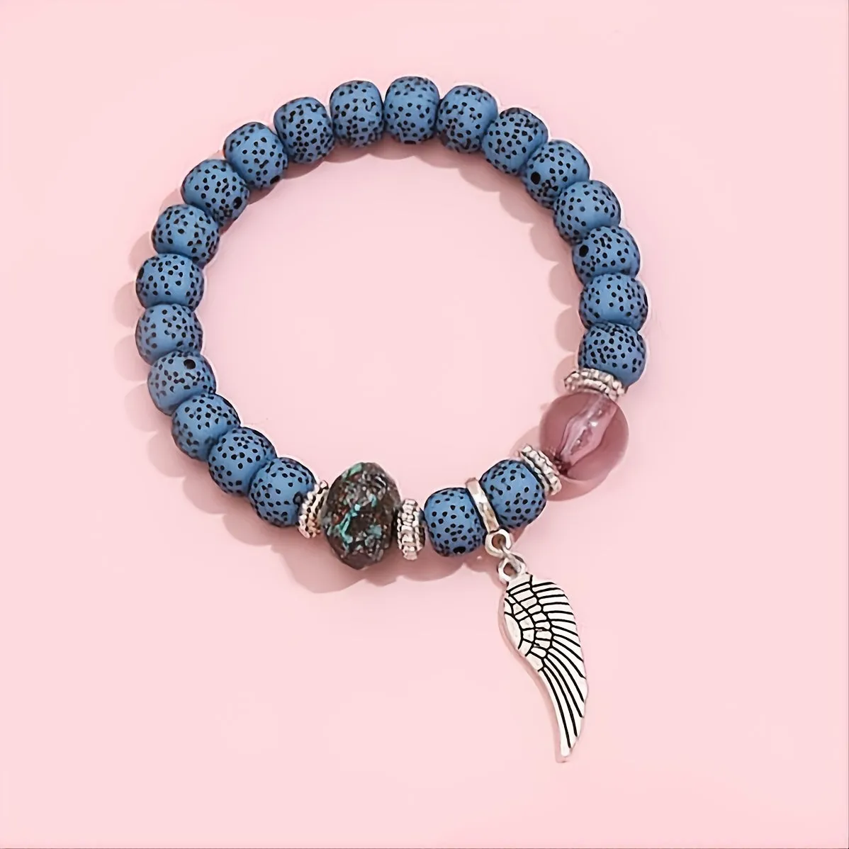 Polyamide Beaded Bracelet Set of 4 Crystal Layered Pipestone Bracelet